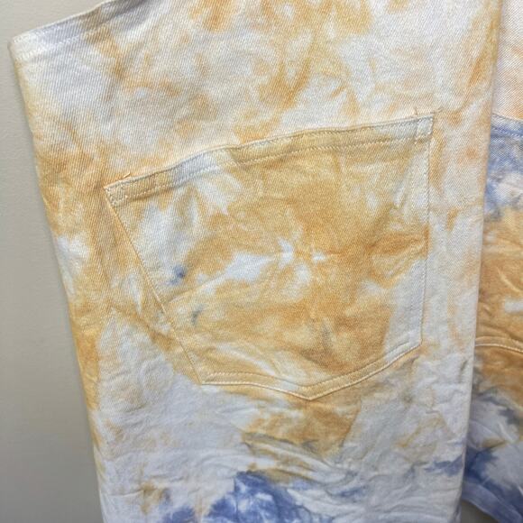 Storia NEW w/ Tags Tie Dye Yellow‎ Blue White Overall Pinafore Mini Dress Medium - Picture 7 of 9